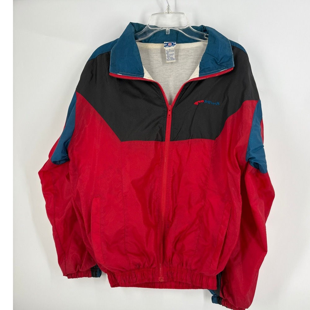 Pro Spirit Vintage Colorblock Nylon Track Jacket Full Zip Size S Red Blue
